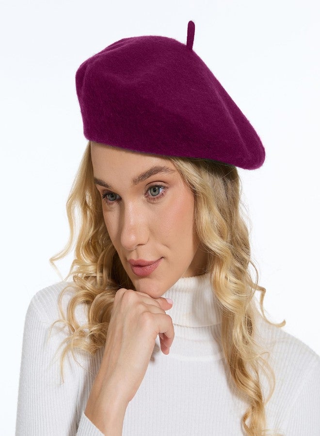 Sydbecs Wool Beret Hats for Women Ladies Girls, French Barret Hat Solid Color Style (Raspberry) - Image 2